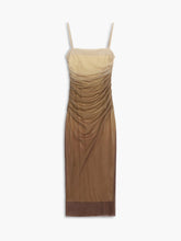 Cappuccino-farbenes, langes Netzkleid mit Reißverschluss und Ombre-Muster